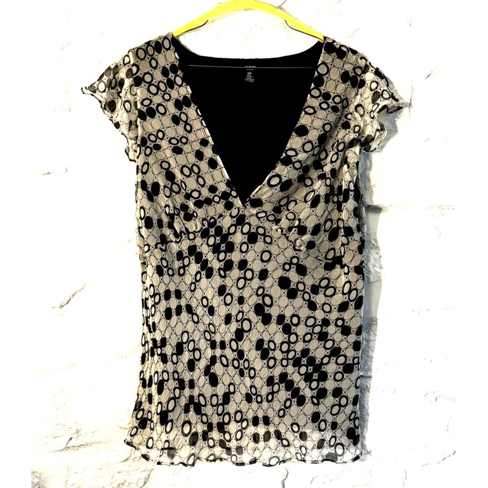 Alfani Woman 100% Silk Sheer Overlay Blouse Black White Geometric Dot 18W - Picture 7 of 8